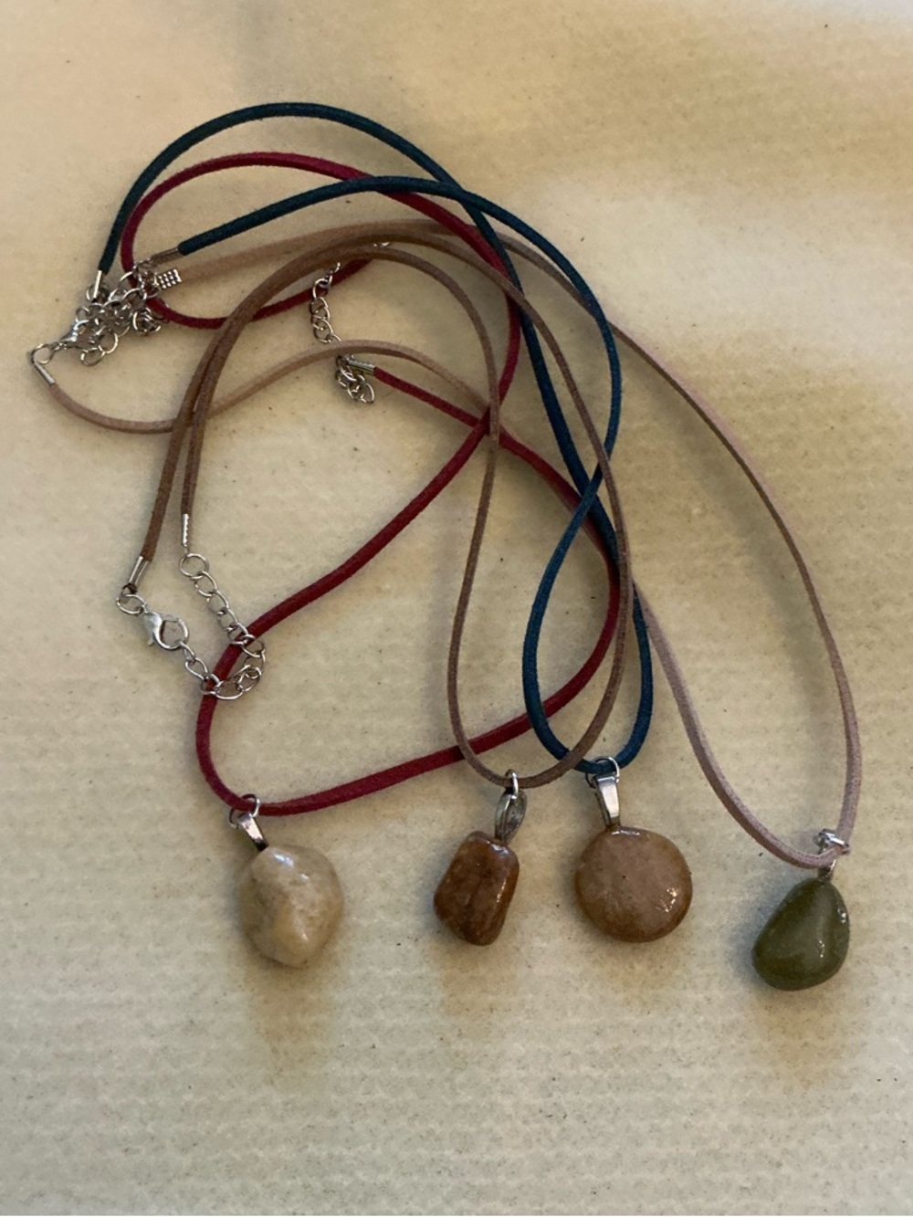 Handmade Natural Stone Pendant Necklaces, set of 4